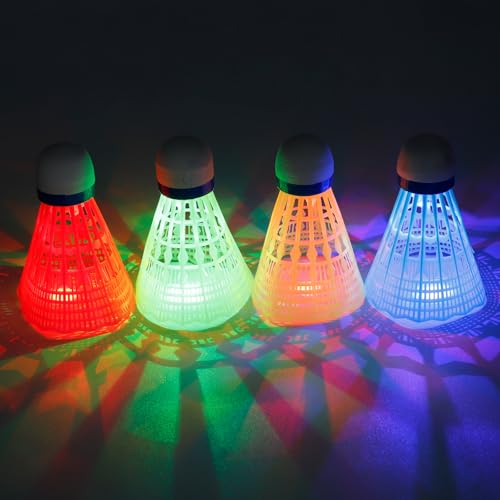 Reespring LED Badminton Birdies 12 PCS, 360 Nylon Glow in The Dark Badminton Shuttlecocks for Backyards Practice, 4 Color Plastic Light Up Birdie Ball Set for Outdoor Indoor Sports Activities
