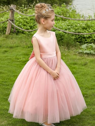 MCieloLuna Elegant Flower Girl Dress Toddler Puffy Tulle Princess Ball Gown O-Neck Glossy Satin First Communion Dress2