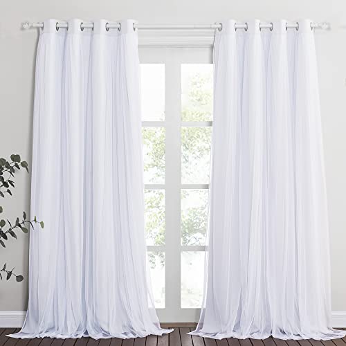 Pony Dance White 95 Inch Sheer Curtains - Double-Layered Blackout Curtains Set Sheer Overlay Solid Room Darkening Panels For Living Room/Bedroom ((Winter White, 52 Inch Width For Each, Set Of 2) #TOP1