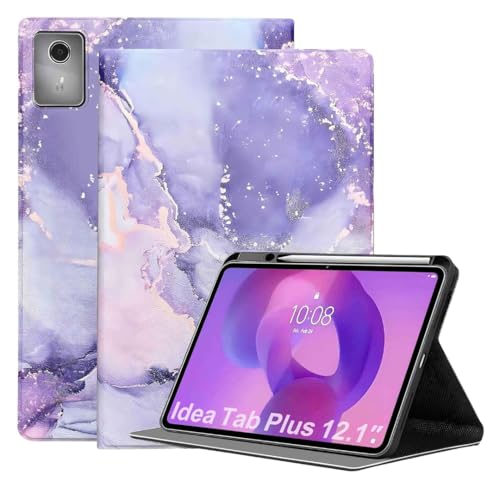 Image of ProElite Book Case Cover for Lenovo Idea Tab Plus 12.1 inch 2025,Smart flip case Book Cover for Lenovo Idea Tab Plus 12.1 inch 2025 Tablet with Pen Holder, Marble Purple