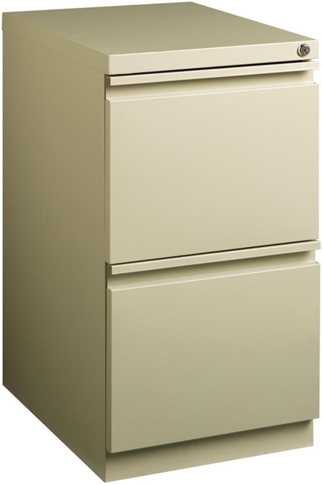 Hirsh Industries Scranton & Co 20" 2-Drawer Metal Mobile Pedestal Filing Cabinet, Beige Finish, 27.75" H, Hidden Casters, Letter-Size File Compatibility, Lockable, Commercial Grade Office Furniture