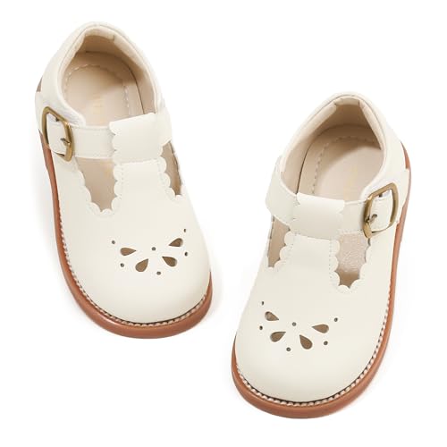 PHIRAMIN Toddler Girl Mary Jane Ivory White Dress Shoes Size 6 Girl School Uniform Shoes for Wedding Party