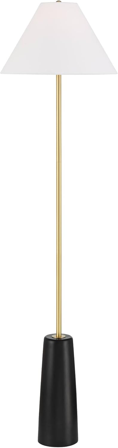 Possini Euro Design Bamba Modern 61 3/4" Tall Standing Floor Lamp Skinny Gold Black Metal Brass Finish Living Room Bedroom House Reading Office Home Decor Entryway Dining Indoor Family White Shade