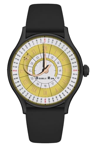 Image of DOUBLERUN Black Case Silicone Strap, 24-Hour Display, Roman Numerals, Analog Watch