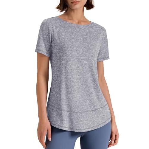 Kistore Workout Tops for Women Short Sleeve Boat Neck Loose Fit Gym T-Shirt Athletic Casual Tee Shirts