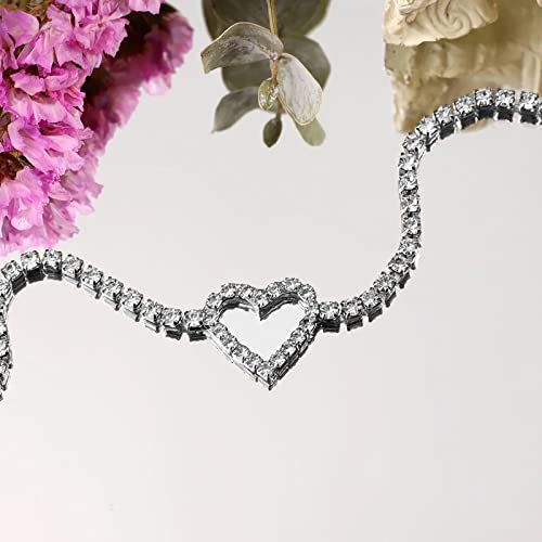 Image of Fesciory Heart Rhinestone Ankle Bracelets for Women, Adjustable Silver Plated Shiny Tennis Anklets, Twinkle Cubic Zircon Imitation Diamond Anklet Foot Chain Jewelry Gifts
