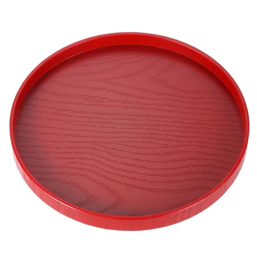 Image of sourcing map Round Wood Serving Tray 24x2cm Non-Slip Tea Tray Red