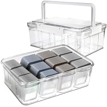 DEDC Trading Card Storage Box Plastic With 12 Compartment, Moistureproof Airtight Sewing Large Box For 1500 Sports MTG Cards With Lids and Handle, 4 Removable Inner BoxWhite