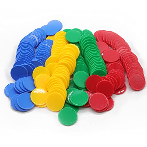 HAKITAROOM Set of 100 1 Inch Opaque Plastic Learning Counters Mini Poker Chips Game Tokens with Storage Box (1 Inch, Red+Yellow+RoyalBlue+Green)