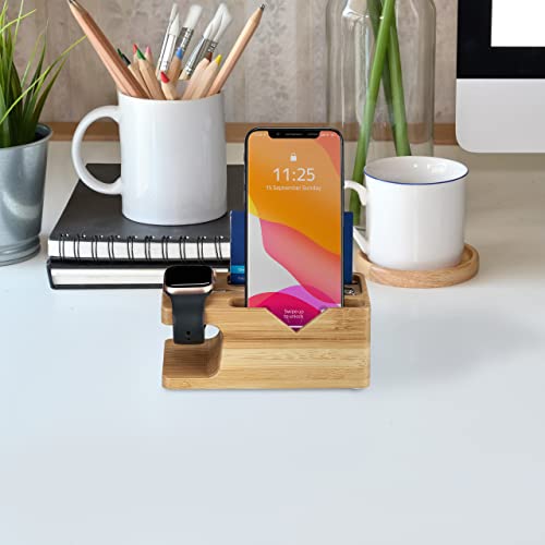 Estación de carga para evitar cables sueltos soporte Relaxdays bambú iPhone y reloj 3
