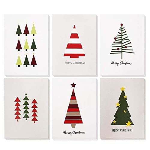 Sustainable Greetings Christmas Cards with Envelopes - 48 Pack, 4.5 x 6.25 in - Bulk Holiday Greeting Card Assortment - 6 Funny Tree Designs & Smooth Cardstock
