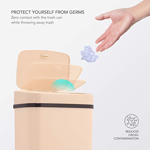 Ninestars DZT-12-5WH Bedroom or Bathroom Automatic Touchless Infrared Motion Sensor Trash Can, 3 Gal 12 L, ABS Plastic (Rectangular, Cream) Trashcan - Thumbnail 4
