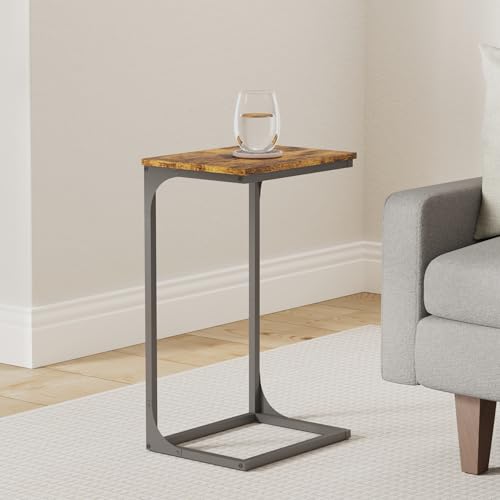 VASAGLE C-Shaped End Table, Side Table for Sofa, Couch Table with Metal Frame, Small TV Tray Table for Living Room, Bedroom, Rustic Brown and Black ULET353B01 by VASAGLE - Image 2