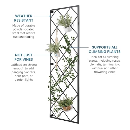 Giant Wall Trellis, 8 Foot Tall (96” high by 32” Wide), for Outdoor Climbing Plants, Sturdy Rectangular Shaped Metal Frame with Lattice Design