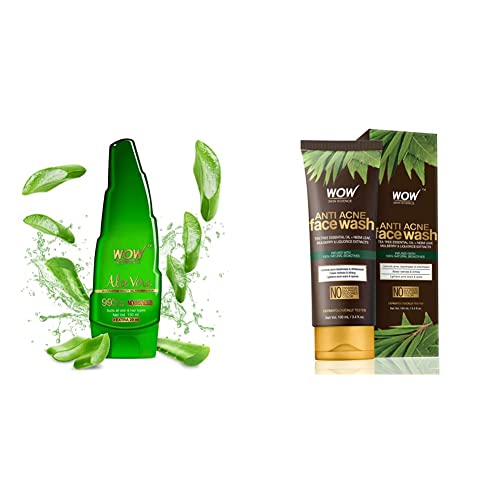 Image of Wow Aloe Vera Multipurpose Beauty Gel For Skin And Hair, 130Ml + 20Ml And Wow Skin Science Anti Acne Face Wash - Oil Free - No Parabens, Sulphate, Silicones & Color (100Ml)