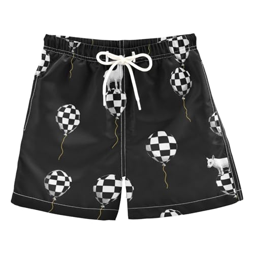 miaozhen Pantalones cortos de playa para niño, diseño de cabra a cuadros, color negro, para natación, playa, Hawaii, vacaciones, niños, cordón (palabra de la suerte), Globo de cabra a cuadros negro, 5
