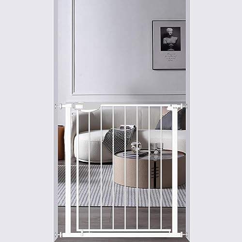 Image of DEARBB Triple Lock Baby Gate for Stairs Doorways and House 31 inch to 86 inch Extra Wide Pressure Mounted Easy Walk Through Auto Close Safety Pet Gate White 31.1-35.03 inch