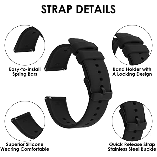 TIESOME Ersatz Uhrenarmbänder Silikon, Uhrenarmband mit Schnellverschluss Ersatzbänder Watch Straps, Uhren Zubehör Uhrenarmbänder Watch Band (22mm, Schwarz)