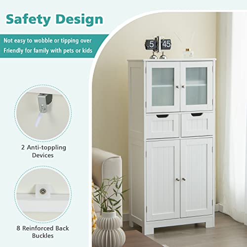 Tangkula Tall Bathroom Storage Cabinet, Freestanding Floor Cabinet W/ 2 Double Door Cabinet & 2 Drawers, 3-Position Adjustable Shelves, Storage Organizer Cabinet For Bathroom Living Room Kitchen #TOP7