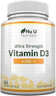 Vitamin D3 4000 IU, 365 Softgel Capsules NOT Tablets, Full Year Supply, Easy to Swallow Quadruple Strength Vitamin D3 Supplement