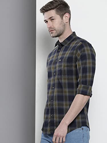 Image of THE INDIAN GARAGE CO Men Slim Fit Checkered Full Sleeves Cutaway Collar Cotton Casual Shirt