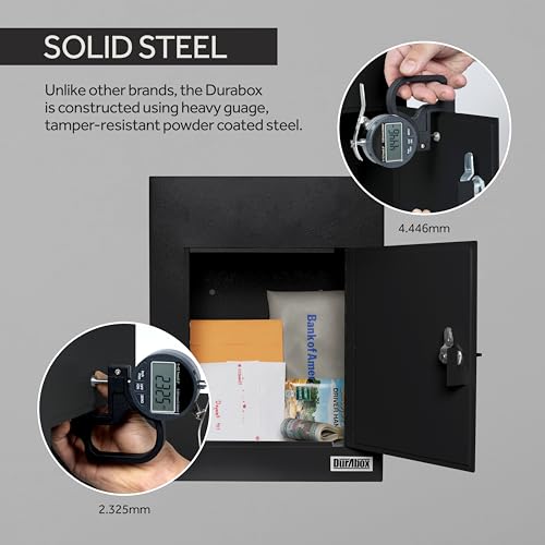 Image of Durabox Through-The-Wall Drop Box Deposit Safe 17 x 13 x 7 - Heavy Duty Steel Mailbox with Lock for Receiving Mail, Checks, Letters, Cash and More for Home, Office and Commercial Use (D700) (Black)
