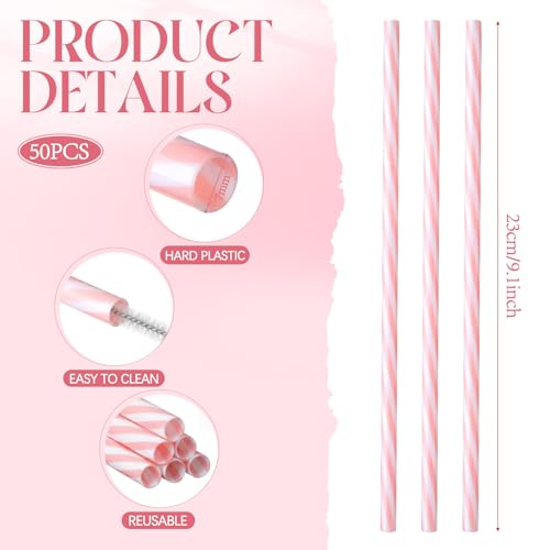 Honeydak 50 Pcs Reusable Plastic Straws Bulk,Pink and White Striped by Honeydak - Used condition - Image 2