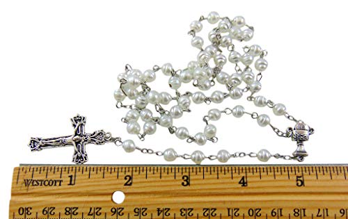 Girls' First Holy Communion Rosary Set White Bead Rosary In A Plastic Case #TOP1