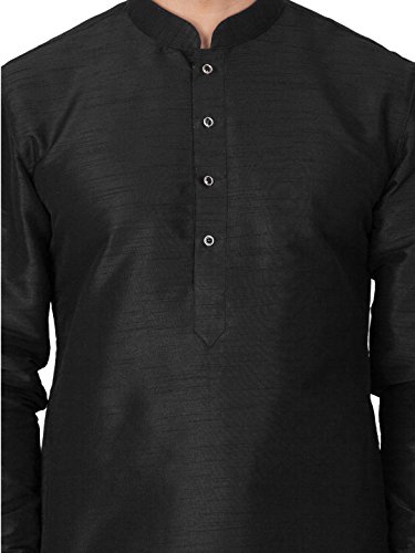 Image of Vastramay Men's Gold Curved Shape Pathani Style Silk Cotton Kurta - Mid-Length with Buttoned Cuff, Soft & Comfortable Ethnic Wear