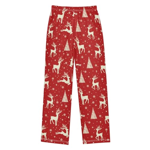 Reindeer Snowflake Boys Long Pants Soft Trousers Elastic Waist Kids Lounge Bottoms with Pockets S-XL