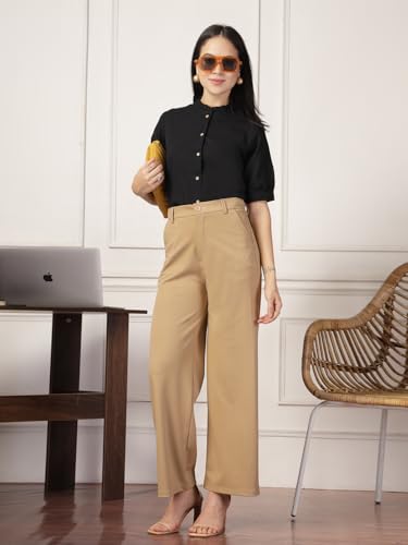 Image of Style Quotient Women Solid Beige Regular Fit Flex Formal Shirt