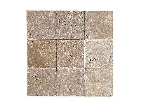 Noce 4x4 Tumbled Travertine Floor Backsplash 9 Piece Pack Brown