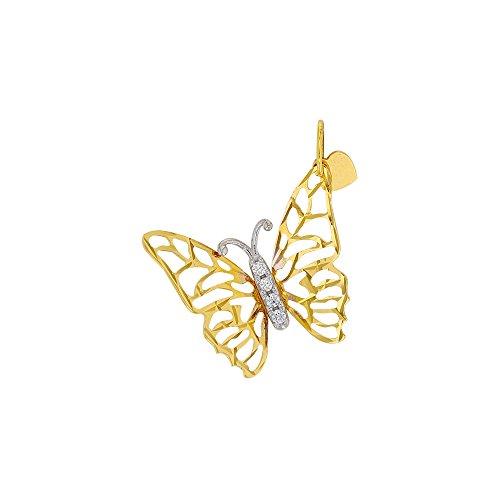 Pendentif papillon ajouré Or 375/1000e avec oxydes de zirconium
