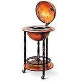 NAFORT Retro Globe Bar Cart, 17.5" Mobile Liquor Cabinet with Wheels, Bottom Storage Shelf, Antique World Map Design, Mid-Century Italian Style Wine & Spirits Display Stand for Home, Pub