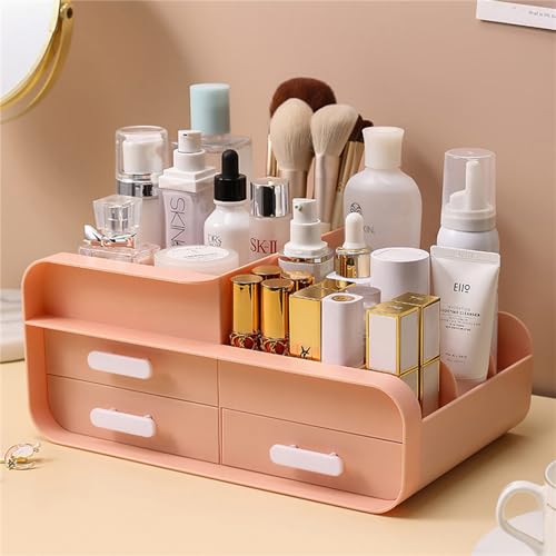 BTGGG Makeup Organiser Cosmetics Storage with Drawers Multifuctional Skincare Organiser for Vanity Make-up Storage Box for Dressing Table Bedroom Bathroom, Orange Pink