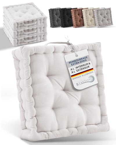 Beautissu Set de 4 Coussins de Sol d'assise Coton avec poignée de Transport