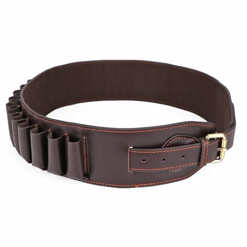 TOURBON Leather 12 Gauge Shotgun Shell Holder, Adjustable Bandolier Cartridge Ammo Belt
