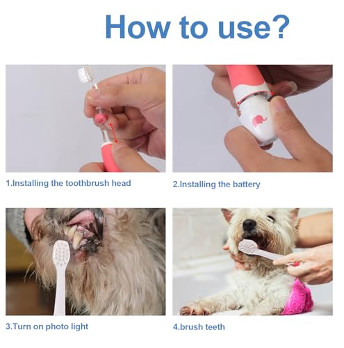Hund/Katze elektrische Zahnbürste, Haustier elektrische Zahnbürste mit Suchlicht/weiche Borsten, geeignet für kleine Hunde und Katzen