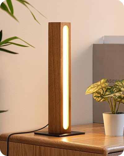 EDISHINE LED Table Lamp, Small Wood Bedside Lamp with 3 Color Temperature, Stepless Dimmable & Memory Function, Touch Control Square Nightstand Lamp for Bedroom, Living Room, One-Step Installation