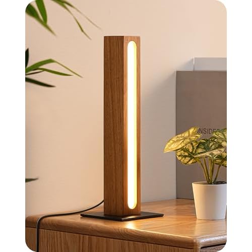 EDISHINE LED Table Lamp, Small Wood Bedside Lamp with 3 Color Temperature, Stepless Dimmable & Memory Function, Touch Control Square Nightstand Lamp for Bedroom, Living Room, One-Step Instal