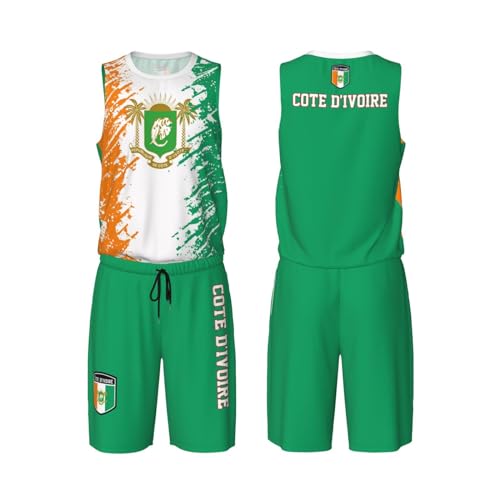 Co?te D'Ivoire Flag Grain (3) Basketball Jersey Uniform Suit for Men Women Adults Training Athletic Set