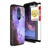 TJS Phone Case Compatible with LG K40/K12 Plus/X4/Solo LTE/Harmony 3/Xpression Plus 2, [Full Coverage Tempered Glass Screen Protector] Dual Layer Hybrid Shockproof Impact Rugged Cover (Stardust)