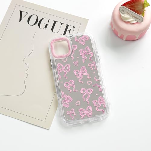 NITITOP Compatible with iPhone 11 Case Cute Mirror Bow Love Heart Pattern for Women Girls Ribbon Design Shockproof Silver Protective Phone Cover - Pink by NITITOP - Image 5