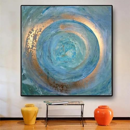 Peinture bleue abstraite pour salon affiche scandinave murale 80x80