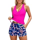 Generisch Costume da bagno da donna, alla moda, top bikini con gonna, costume tankini per spiaggia piscina, Hot Rosa2, S