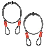 BV 4FT Security Steel Cable, Double Looped Flex Lock Cable 3/8 Inch, for U-Lock, Padlock, and Disc Lock (Set of 2)