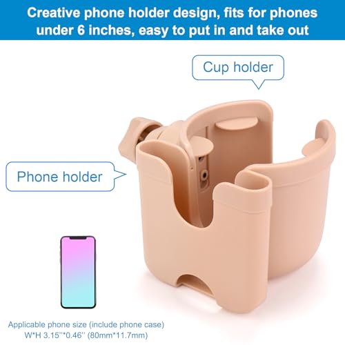 Image of Accmor Stroller Cup Holder with Phone Holder, Bike Cup Holder, Universal Cup Holder for Uppababy Nuna Doona Strollers, 2-in-1 Cup Holder for Walker, Wheelchair, Scooter