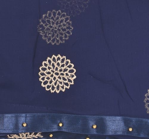 Image of YOUTHQUAKE Golden Floral Embroidery Work Chiffon Dupatta for Womens & Girls with Fancy Moti Lace