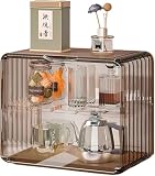 食器棚 台所収納 卓上食器棚 キッチン収納棚キャビネット 扉付き おしゃれ 便利 台所 スリム ひとり暮らし用 北欧風 大容量 防塵 組み立て式 整理用品 カウンター上 ミニ 収納棚 (L,透黑) [並行輸入品]