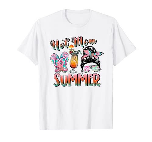 Hot Mom Summer Shirt Mujeres Chica Cocktail Mommy Gafas de sol Camiseta